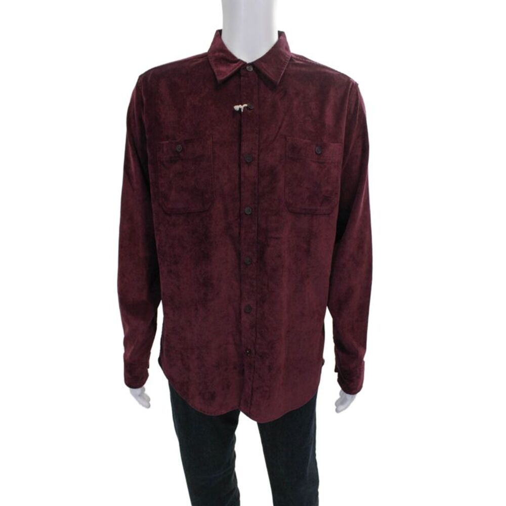 Weatherproof Mens Corduroy Collar Long Sleeve Button Down Shirt Red Size L